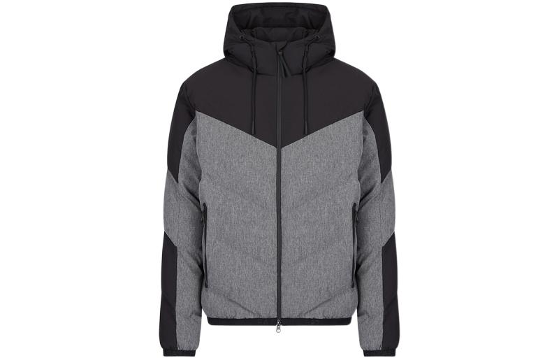 EMPORIO ARMANI FW22  Gray Black Colorblock Logo Print Hooded Cotton Jacket. 6LPB21-PN1BZ-1977
