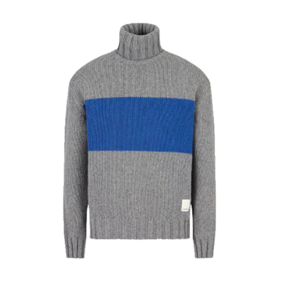 EMPORIO ARMANI FW22 Gray Colorblock Knitted Turtleneck Sweater 6L1MZ51-M4FZ1-F615