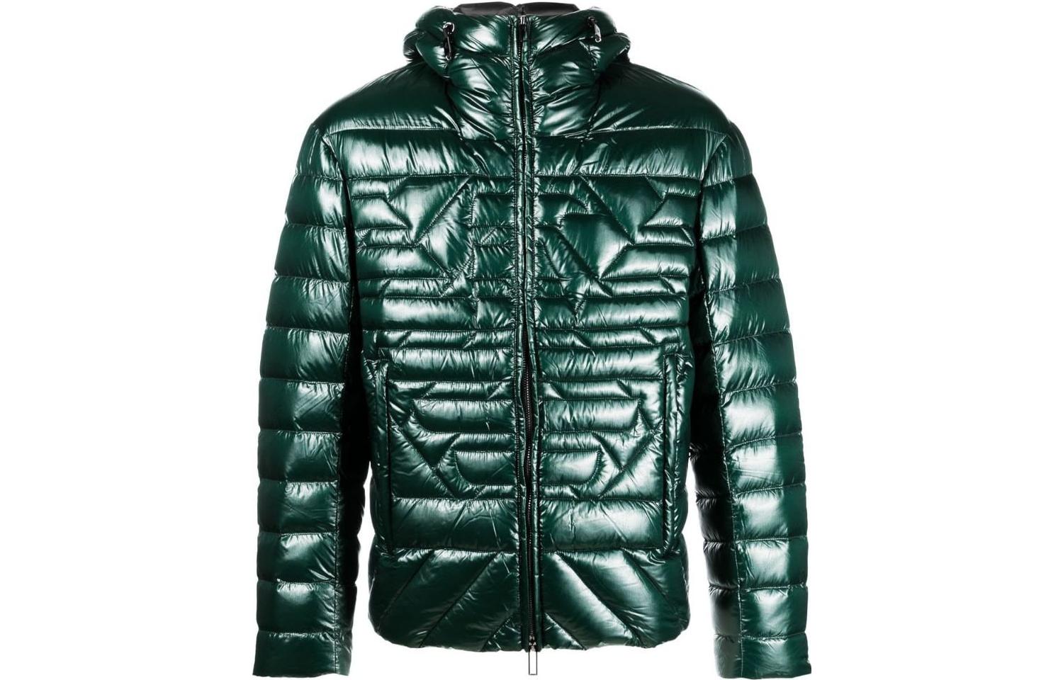 Emporio Armani FW22  Green Glossy Hooded Zip-Up Jacket. 6L1BN71NPDZ0586