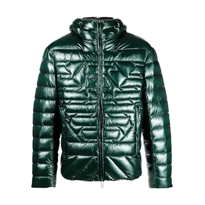 Emporio Armani FW22 Green Glossy Hooded Zip-Up Jacket. 6L1BN71NPDZ0586
