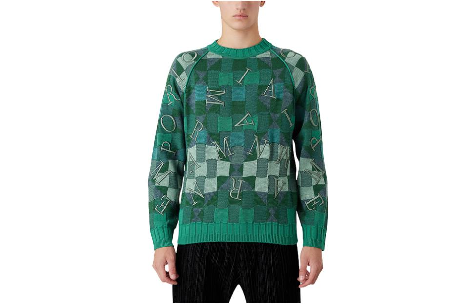 EMPORIO ARMANI FW22  Green Raglan Knit Sweater with Letter Embroidery 6L1MV9-1M08Z-F510