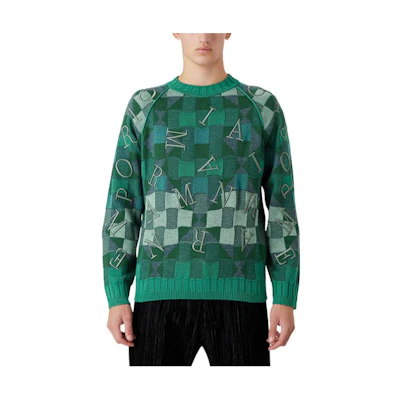 EMPORIO ARMANI FW22 Green Raglan Knit Sweater with Letter Embroidery 6L1MV9-1M08Z-F510