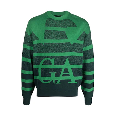 Emporio Armani FW22 Green Wool Sweater Jacquard Striped Loose Fit. 6L1MX9-1MKYZ-F523