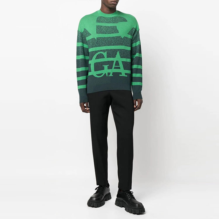Emporio Armani FW22  Green Wool Sweater Jacquard Striped Loose Fit. 6L1MX9-1MKYZ-F523 圖 4