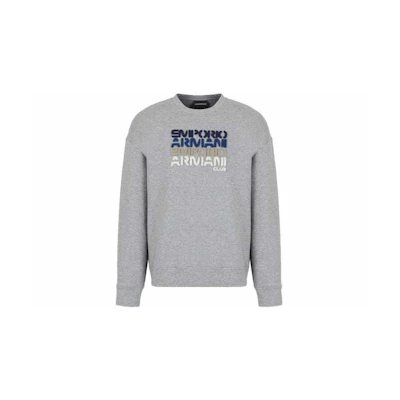 Emporio Armani FW22 Grey Crewneck Sweatshirt with Letter Print 3L1MCB-1JHSZ-0630