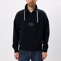 Shop EMPORIO ARMANI FW22 半拉鍊徽標海軍藍長袖衛衣。 6L1M81-1JWPZ-0920