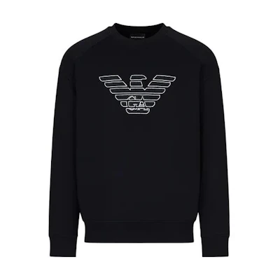 Emporio Armani FW22 Logo Print Crewneck Pullover Sweatshirt Navy Blue 6L1ML81-JHSZ1-09G8