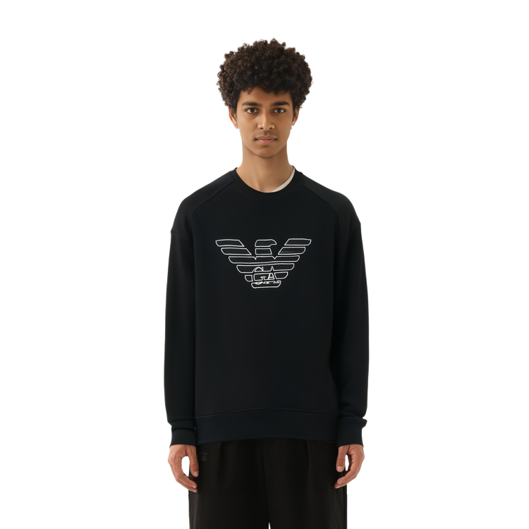 Shop Emporio Armani FW22 Logo Print Crewneck Pullover Sweatshirt Biru Navy 6L1ML81-JHSZ1-09G8