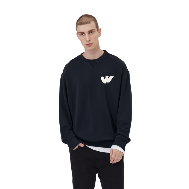 Purchase Emporio Armani FW22  Logo Print Oversized Crewneck Sweatshirt Navy. 6L1MB5-1JQNZ-0920