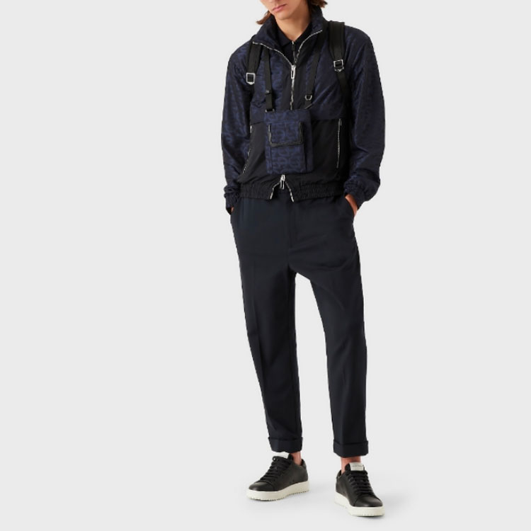 Lookbook 엠포리오 아르마니 FW22 로고 프린트 집업 재킷 네이비 블루 긴팔 아우터웨어 6L1BL61-NKYZ-F923