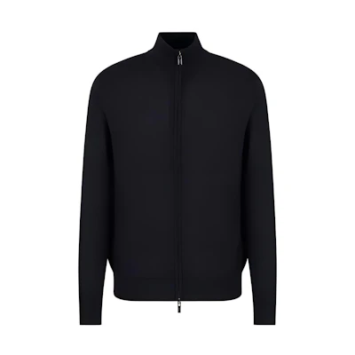 Emporio Armani FW22 Navy Blue Solid Zip-Up Knit Cardigan Jacket. 8N1MUZ1-MJXZ1-0920