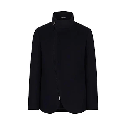 Emporio Armani FW22 Navy Blue Zip-Up Jacket with Stand Collar. H31G30-C1452-1922