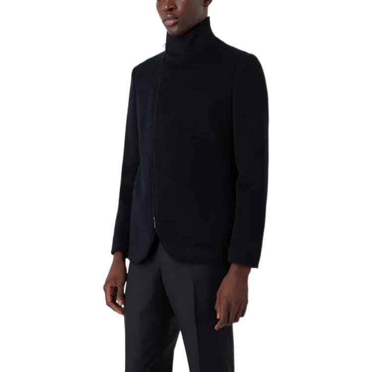 Purchase Emporio Armani FW22 Jaket Zip Biru Navy dengan Kolar Berdiri. H31G30-C1452-1922