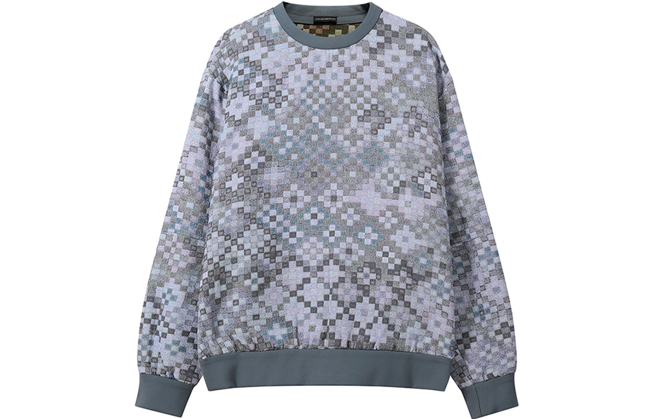 EMPORIO ARMANI FW22  Plaid Crewneck Sweatshirt Gray Green H31R50-C1033-721