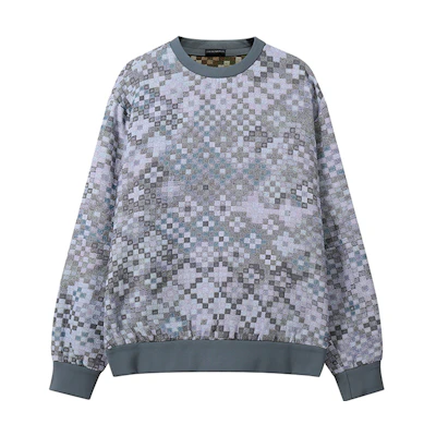 EMPORIO ARMANI FW22 Plaid Crewneck Sweatshirt Gray Green H31R50-C1033-721