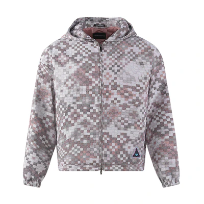 EMPORIO ARMANI FW22 Plaid Loose-Fit Hooded Jacket White Gray Patchwork. H31R07-C1033-321