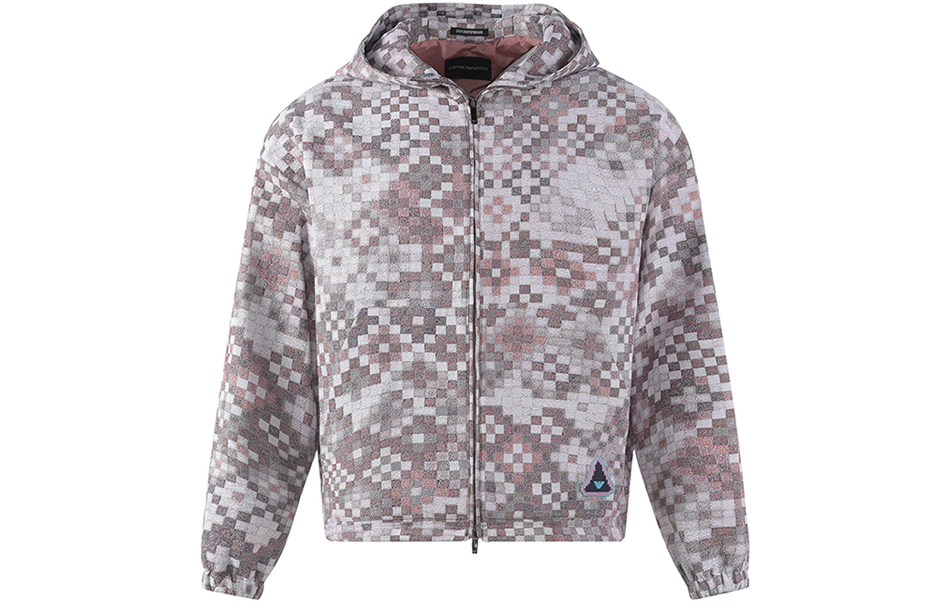 Order EMPORIO ARMANI FW22 格纹宽松连帽夹克 白灰拼接外套. H31R07-C1033-321