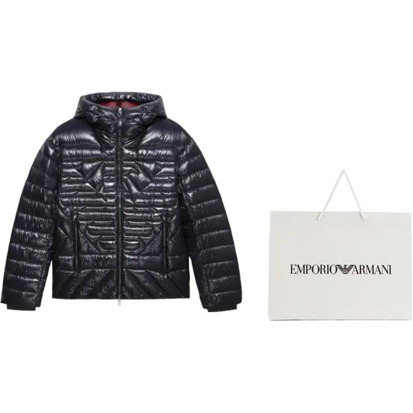 Shop Emporio Armani FW22 閃亮連帽羽絨外套 - 海軍藍色 6L1BN7-1NPDZ-0920