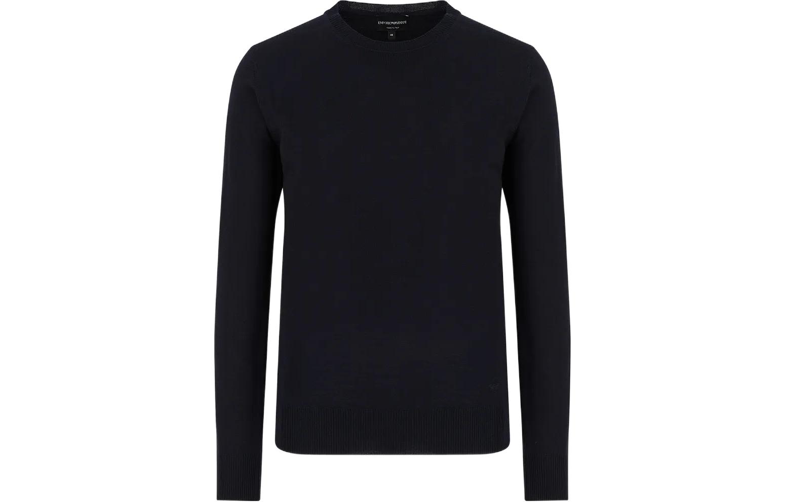 EMPORIO ARMANI FW22  Solid Color Crewneck Knit Sweater - Navy Blue 8N1M421-M67Z1-0922