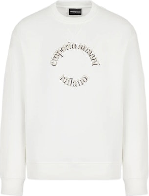 Emporio Armani FW22 White Crewneck Sweatshirt with Embroidered Logo. 6L1MC3-1JQNZ-01D4 Buy Emporio Armani FW22 White Crewneck Sweatshirt with Embroidered Logo. 6L1MC3-1JQNZ-01D4
