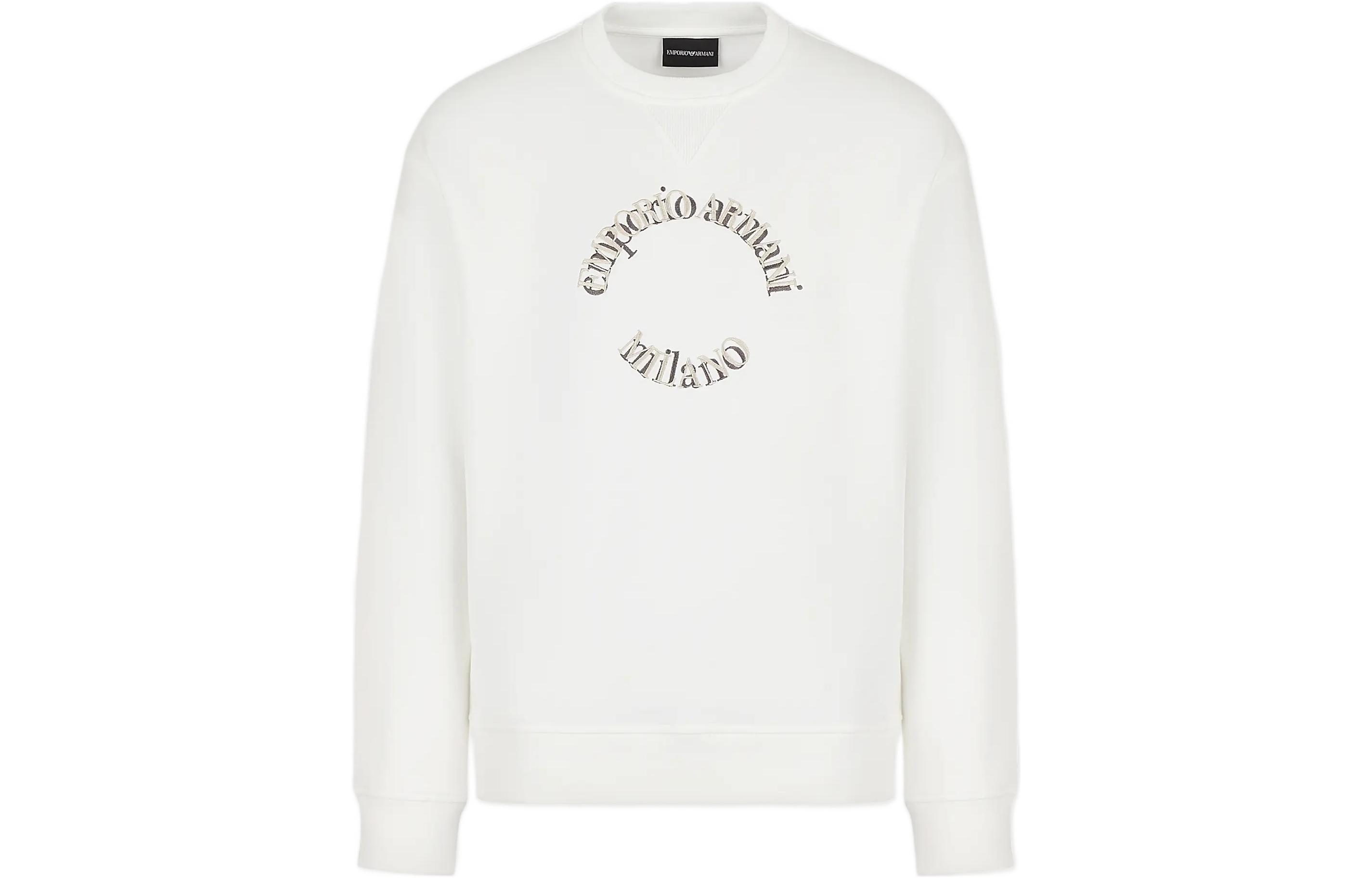 Order Emporio Armani FW22  White Crewneck Sweatshirt with Embroidered Logo. 6L1MC3-1JQNZ-01D4