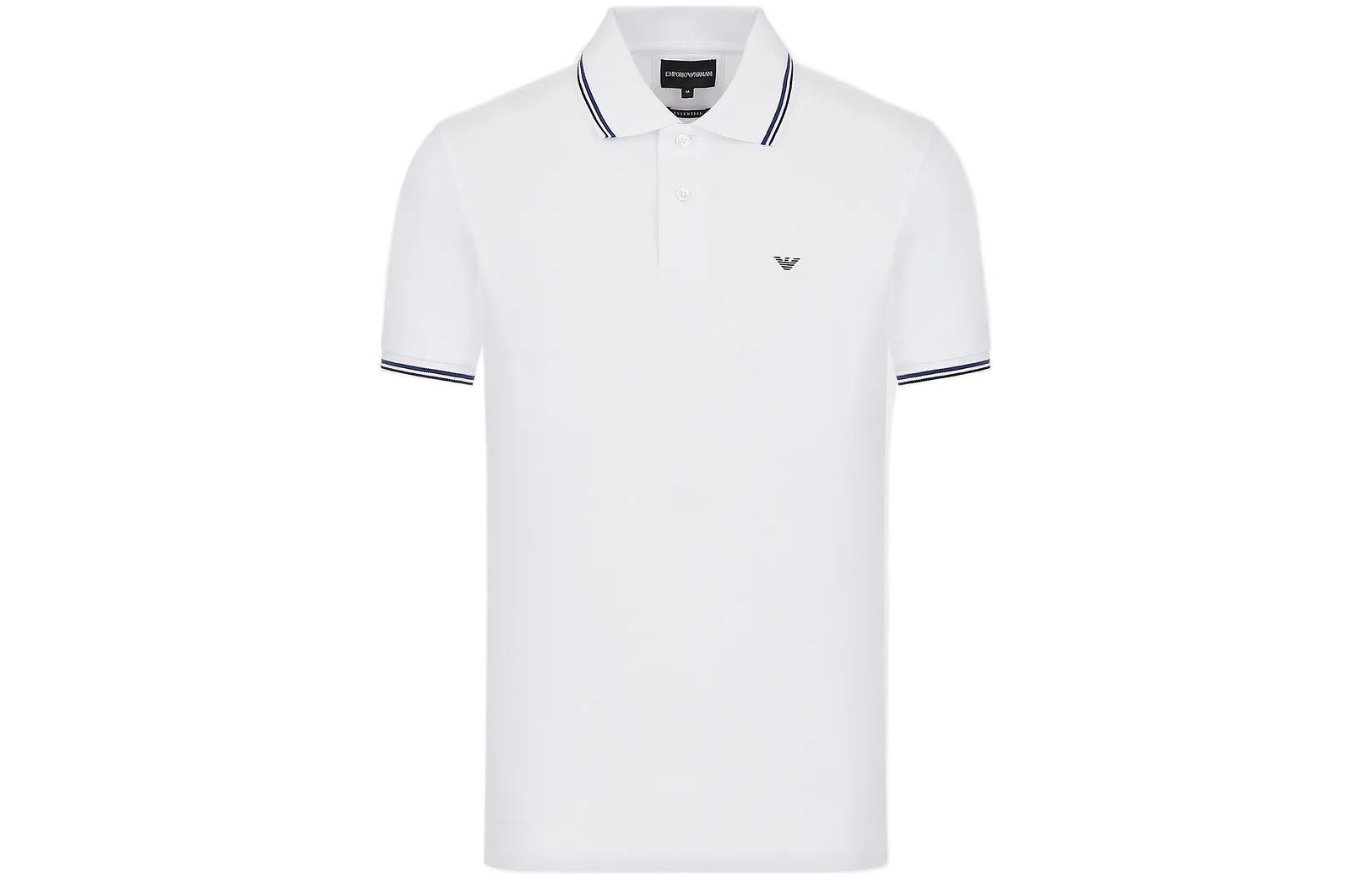 EMPORIO ARMANI FW22  White Polo Shirt with Contrast Stripes and Logo Print. 8N1FB4-JPTZ1-0100