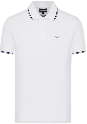EMPORIO ARMANI FW22 White Polo Shirt with Contrast Stripes and Logo Print. 8N1FB4-JPTZ1-0100 Buy EMPORIO ARMANI FW22 White Polo Shirt with Contrast Stripes and Logo Print. 8N1FB4-JPTZ1-0100