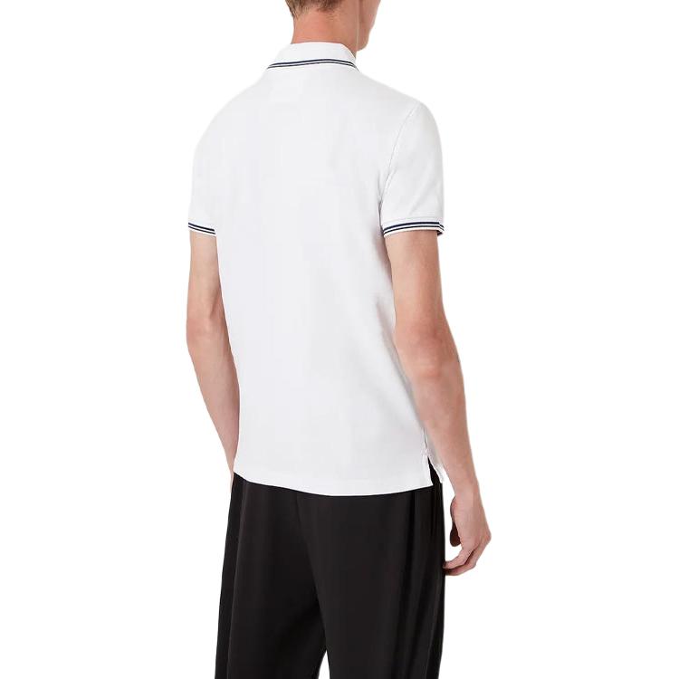 Purchase EMPORIO ARMANI FW22  White Polo Shirt with Contrast Stripes and Logo Print. 8N1FB4-JPTZ1-0100