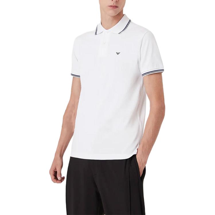 Details for EMPORIO ARMANI FW22  White Polo Shirt with Contrast Stripes and Logo Print. 8N1FB4-JPTZ1-0100
