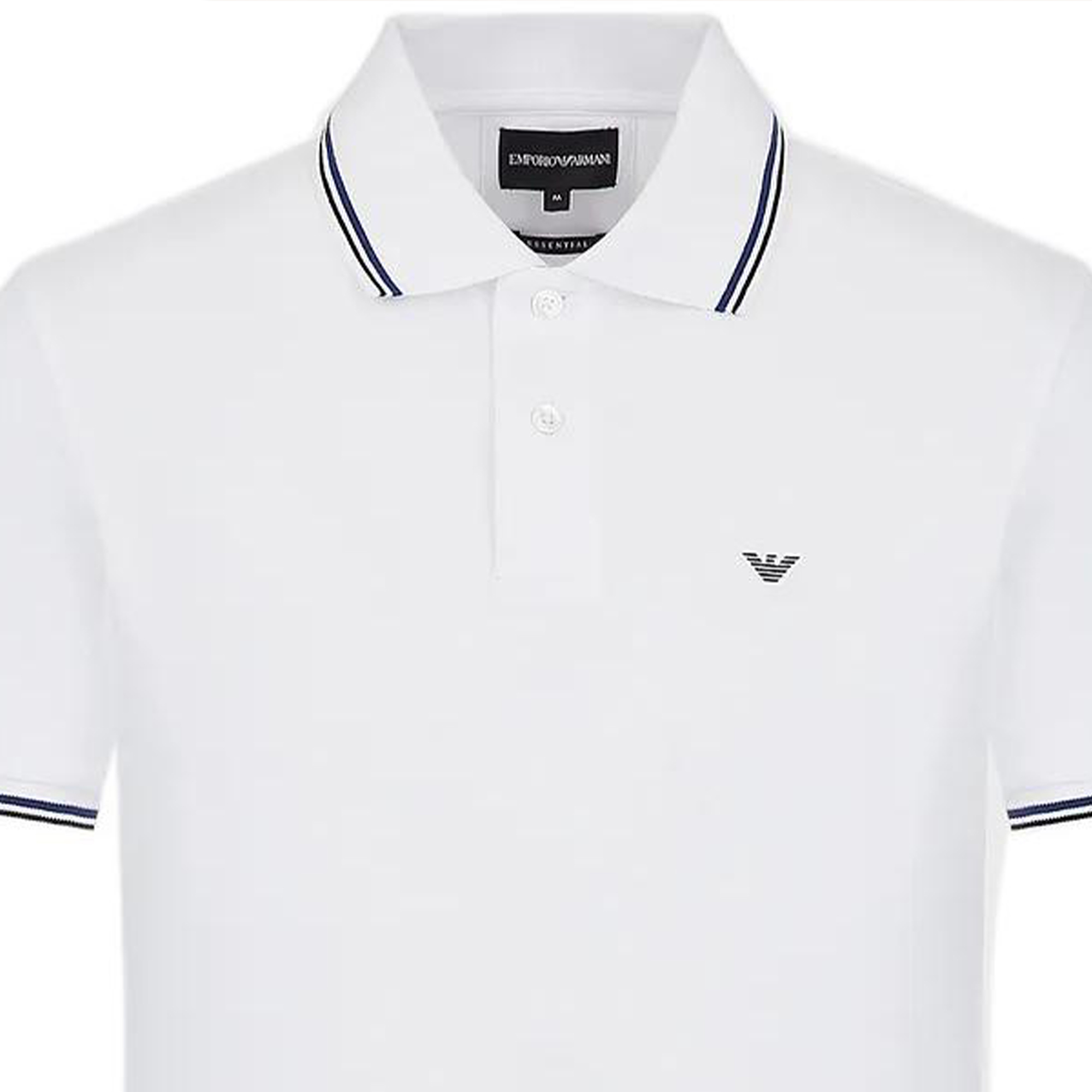 Sizing EMPORIO ARMANI FW22  White Polo Shirt with Contrast Stripes and Logo Print. 8N1FB4-JPTZ1-0100