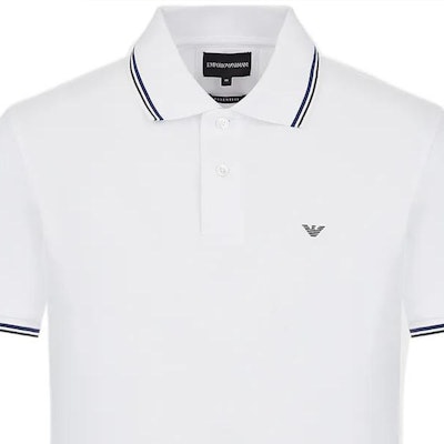 EMPORIO ARMANI FW22 White Polo Shirt with Contrast Stripes and Logo Print. 8N1FB4-JPTZ1-0100 Sizing EMPORIO ARMANI FW22 White Polo Shirt with Contrast Stripes and Logo Print. 8N1FB4-JPTZ1-0100