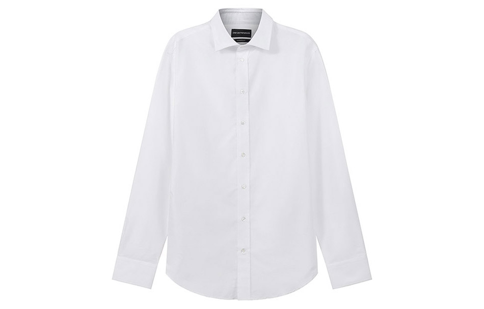 EMPORIO ARMANI FW22  White Solid Cotton Long Sleeve Shirt H31CM8-C1C13-036