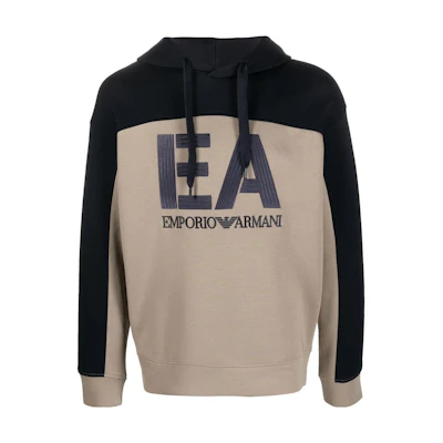 Emporio Armani FW22 Beige Colorblock Logo Embroidered Hoodie 6L1MB1-1JHSZ-0137