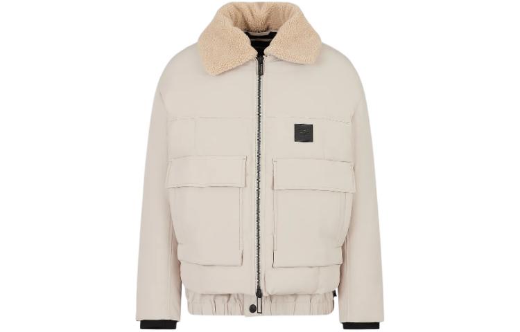 Emporio Armani FW22 Beige Logo Patch Collar Long-Sleeve Jacket 6L1BP71-NNIZ1-0649
