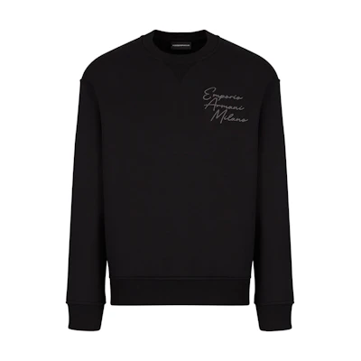 Emporio Armani FW22 Black Crewneck Sweatshirt with Logo Embroidery 6L1MC3-1JQNZ-0030