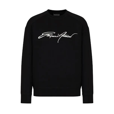 Emporio Armani FW22 Black Crewneck Sweatshirt with Embroidered Logo 6L1ML81-JHSZ1-0055
