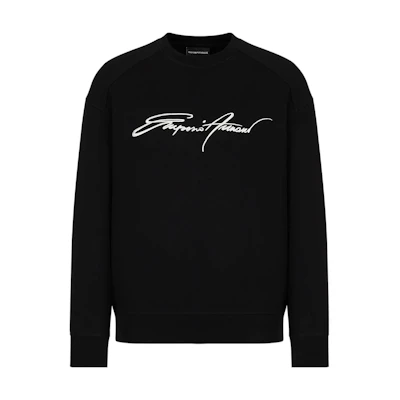 Emporio Armani FW22 Black Crewneck Sweatshirt with Eagle Logo Print 6L1ML8-1JHSZ-0055