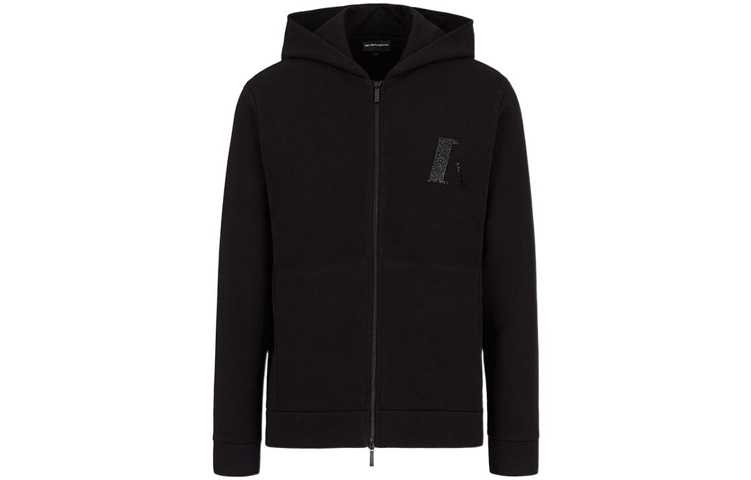 Emporio Armani FW22 Black Crystal-Embellished Zip-Up Hoodie 6K1B7T1-JU6Z1-0999