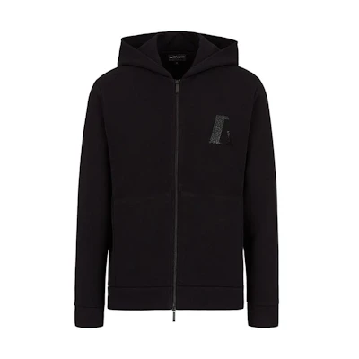 Emporio Armani FW22 Black Crystal-Embellished Zip-Up Hoodie 6K1B7T1-JU6Z1-0999