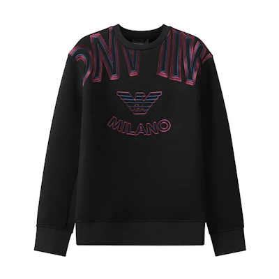 Emporio Armani FW22 Black Embroidered Logo Crewneck Sweatshirt 6L1M6V-1JV9Z-0999