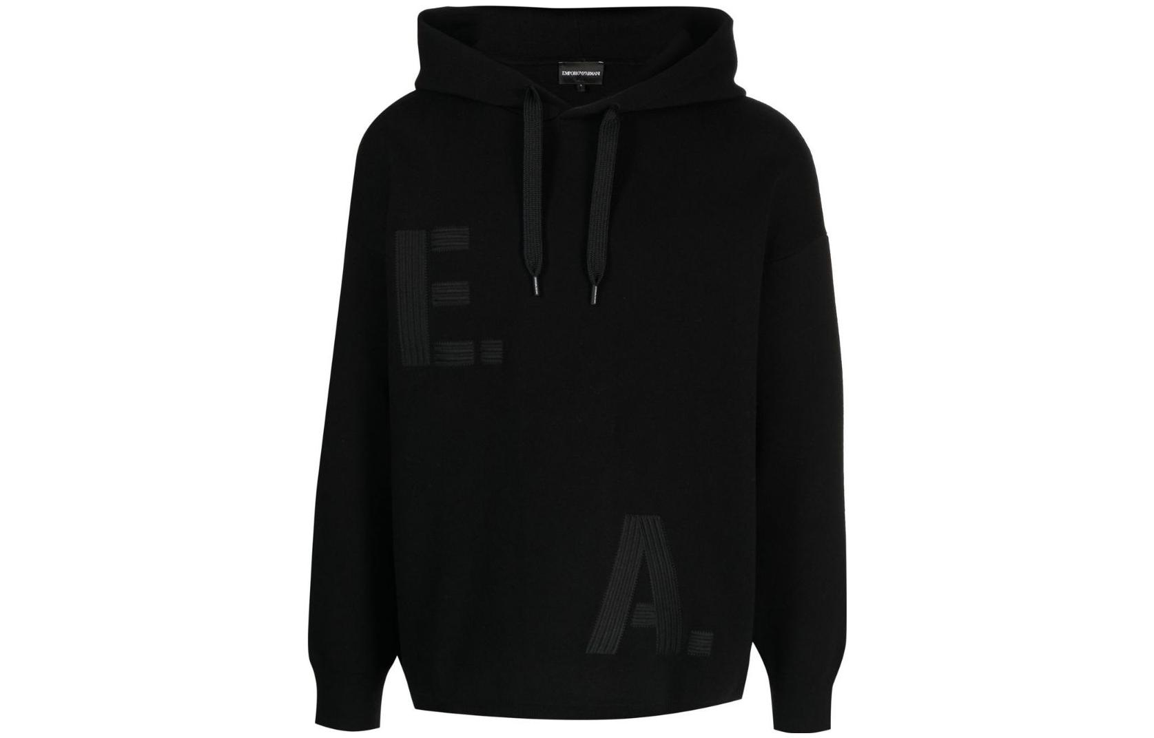 Emporio Armani FW22 Black Embroidered Oversized Hoodie for Men 6L1MXS-1MBW-Z999