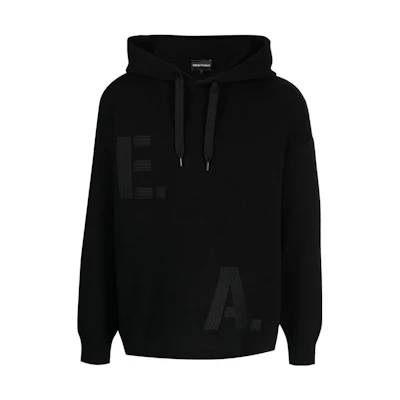Emporio Armani FW22 Black Embroidered Oversized Hoodie for Men 6L1MXS-1MBW-Z999