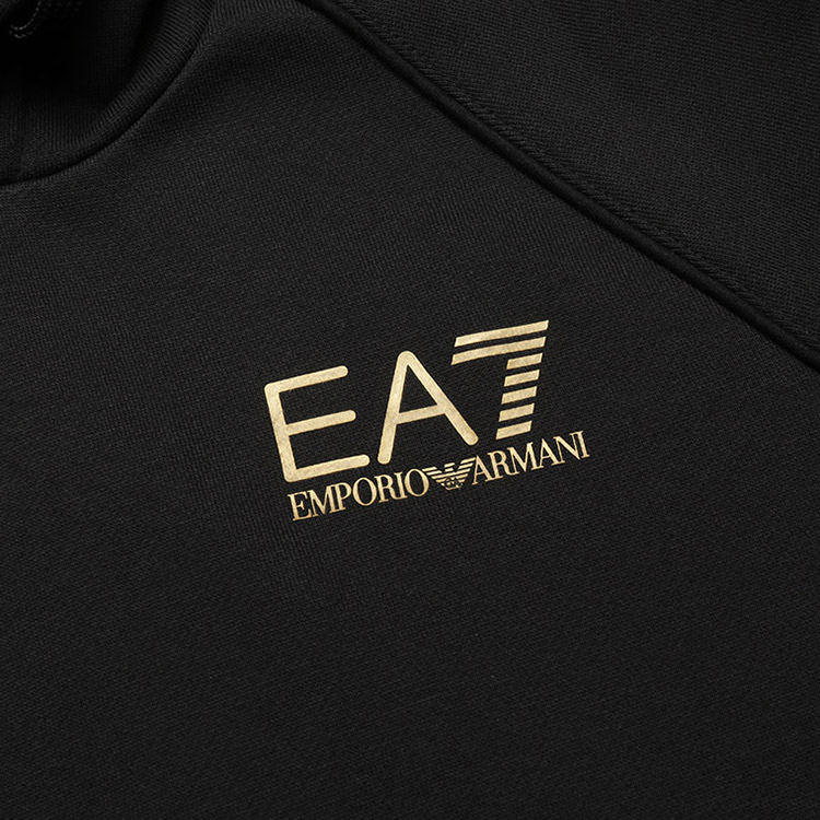 Sizing エンポリオアルマーニ FW22 ブラックゴールドロゴプリント フリースフーディ 8NPM08-PJ07Z-1203
