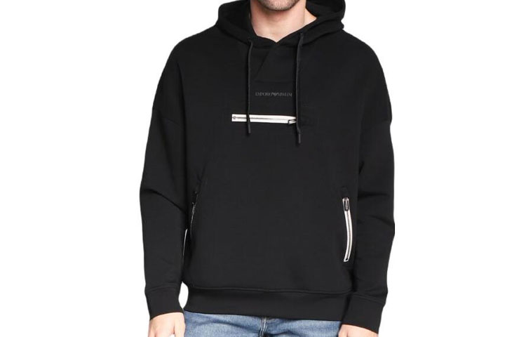 Emporio Armani FW22 Black Hoodie with Letter Print and Zipper Detail 6L1MM7-1JHSZ-0999