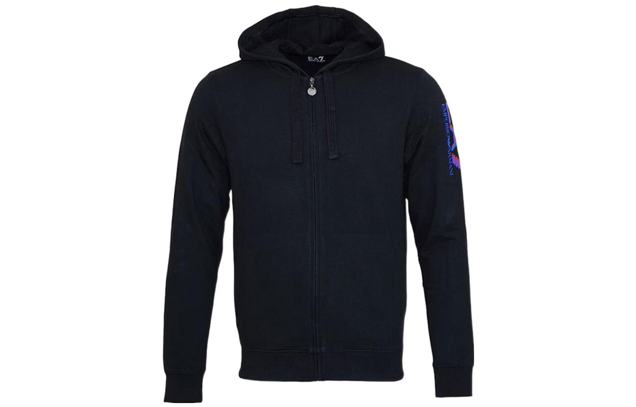 Emporio Armani FW22 Black Hoodie with Sleeve Logo Print and Zipper Closure 6XPM65-PJ05Z-1200