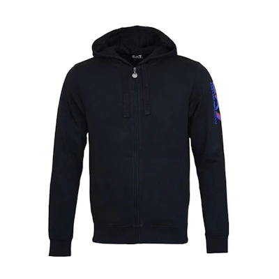 Emporio Armani FW22 Black Hoodie with Sleeve Logo Print and Zipper Closure 6XPM65-PJ05Z-1200