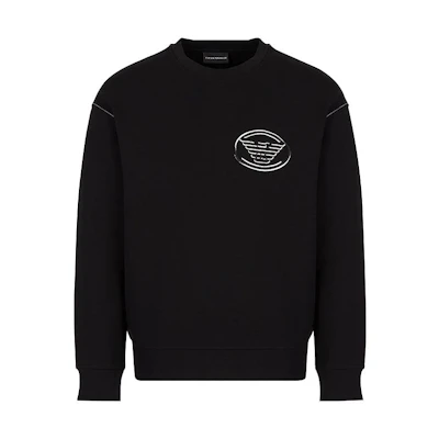 Emporio Armani FW22 Black Logo Print Crewneck Oversized Sweatshirt 6L1M82-1JHSZ-0999