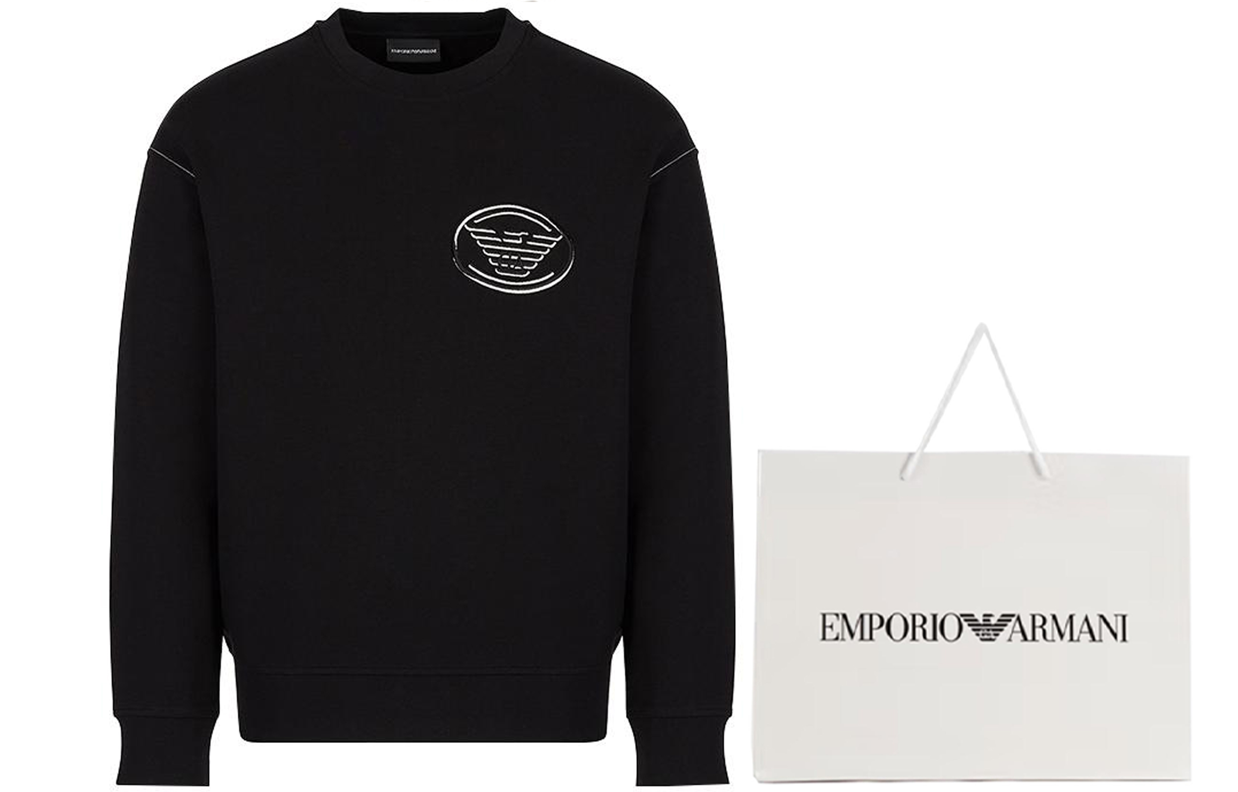 Lookbook Emporio Armani FW22 Black Logo Print Crewneck Sweatshirt Oversized Hitam 6L1M82-1JHSZ-0999