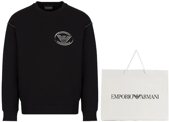 Emporio Armani FW22 Black Logo Print Crewneck Sweatshirt Oversized Hitam 6L1M82-1JHSZ-0999 Lookbook Emporio Armani FW22 Black Logo Print Crewneck Sweatshirt Oversized Hitam 6L1M82-1JHSZ-0999