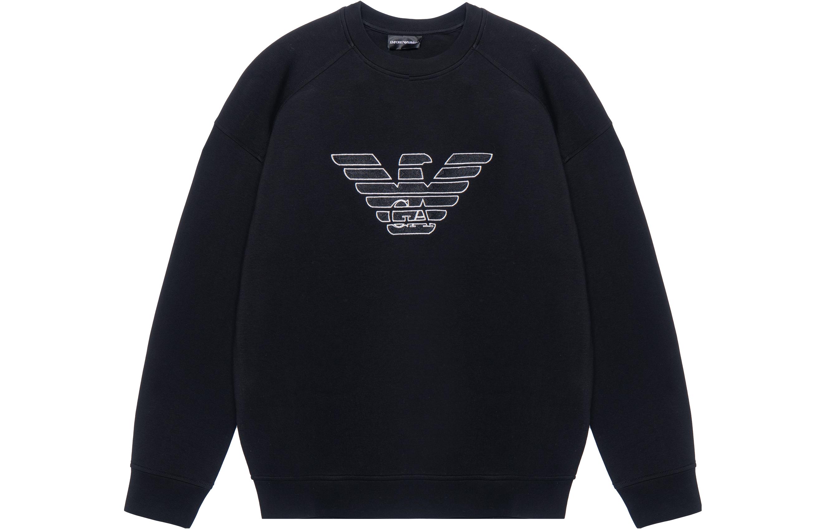 Emporio Armani FW22 Black Logo Print Crewneck Raglan Sweatshirt 6L1ML81-JHSZ1-0035
